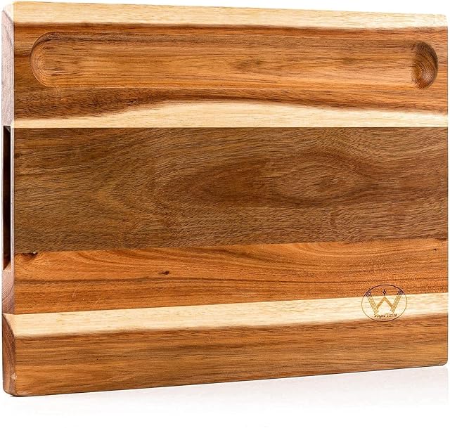 Winged Sirius Premium Large Wood Acacia Chopping Board with Vegetable Compartment, Organic Acacia Cutting Board, Heavy Duty Serving Tray for Chopping Meat, Vegetable, Cheese