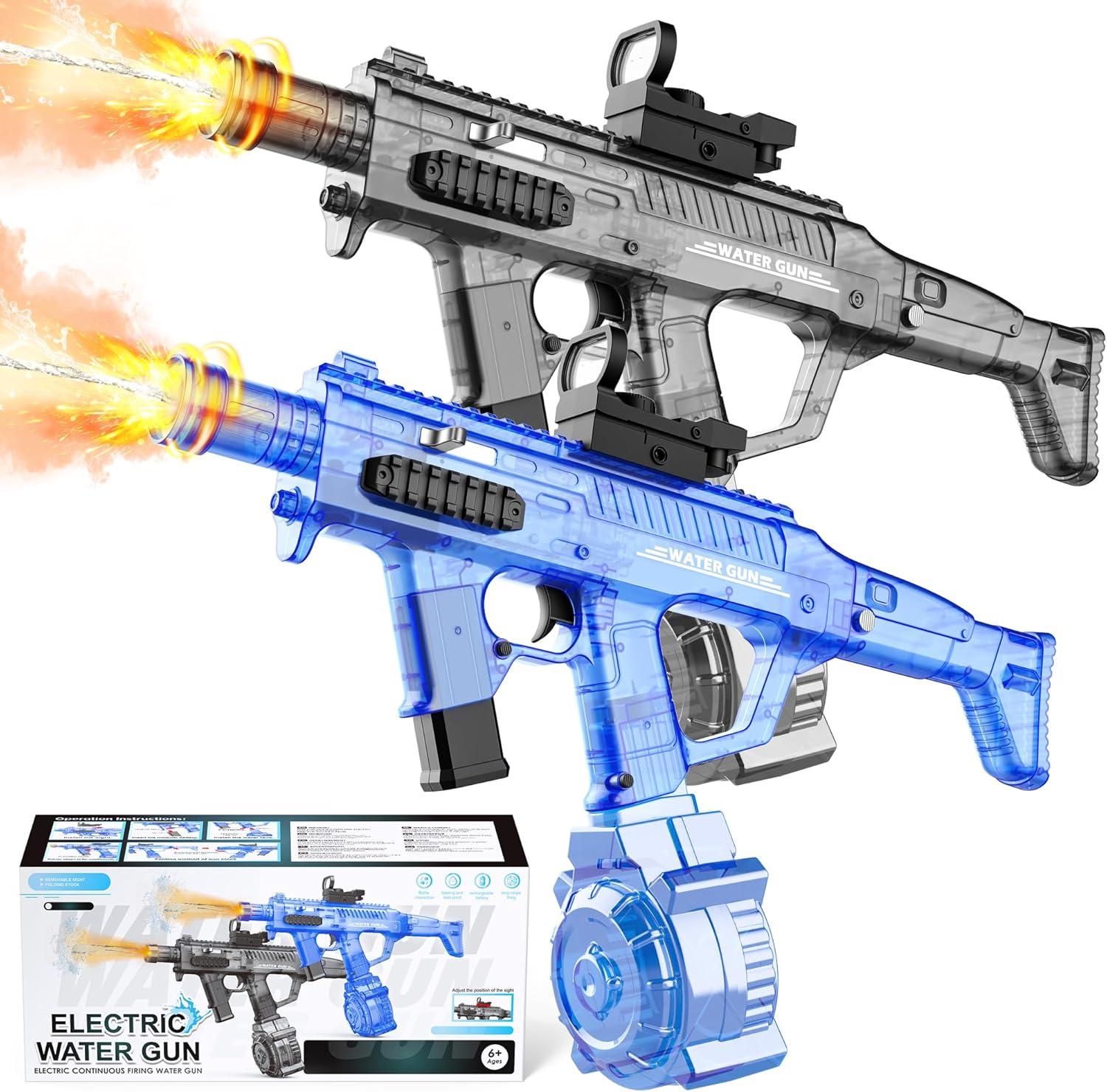 2 Pack Large Electric Water Guns for Adults & Kids, Automatic Squirt Guns with LED Light, 730CC High Capacity Water Gun with 26-33FT Long Range & Battery Powered for Summer Outdoor Toy Gift