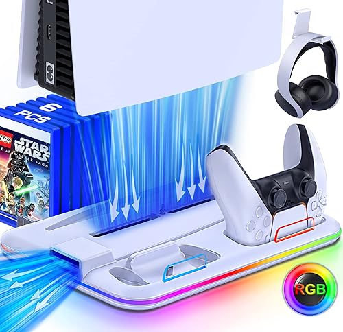 Soporte de refrigeración RGB con ventilador de refrigeración y estación de carga de doble controlador para Playstation 5, accesorios mejorados,