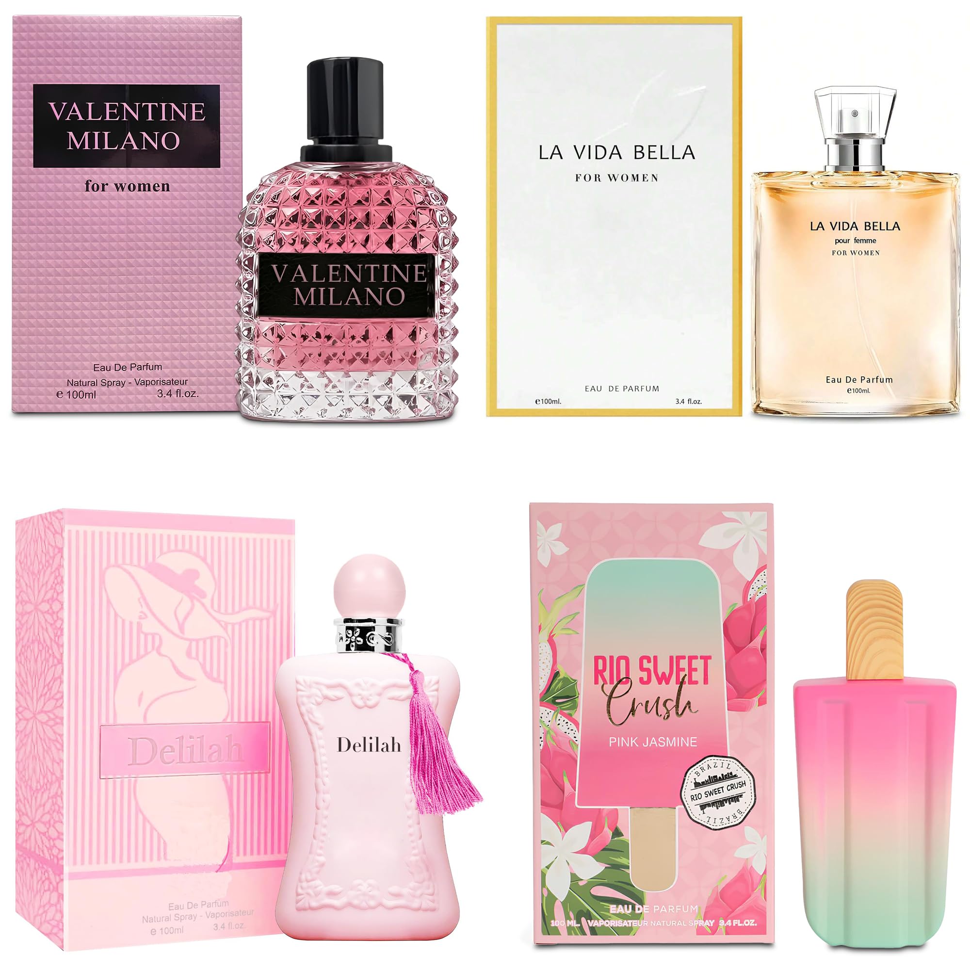 AFLUXE 4 Piece Women Perfume Set RIO Sweet Crush Jasmine/Valentine Milano/La Vida Bella/Delilah Eau de Parfum, Women's Fragrance Sets with Luxury Gift