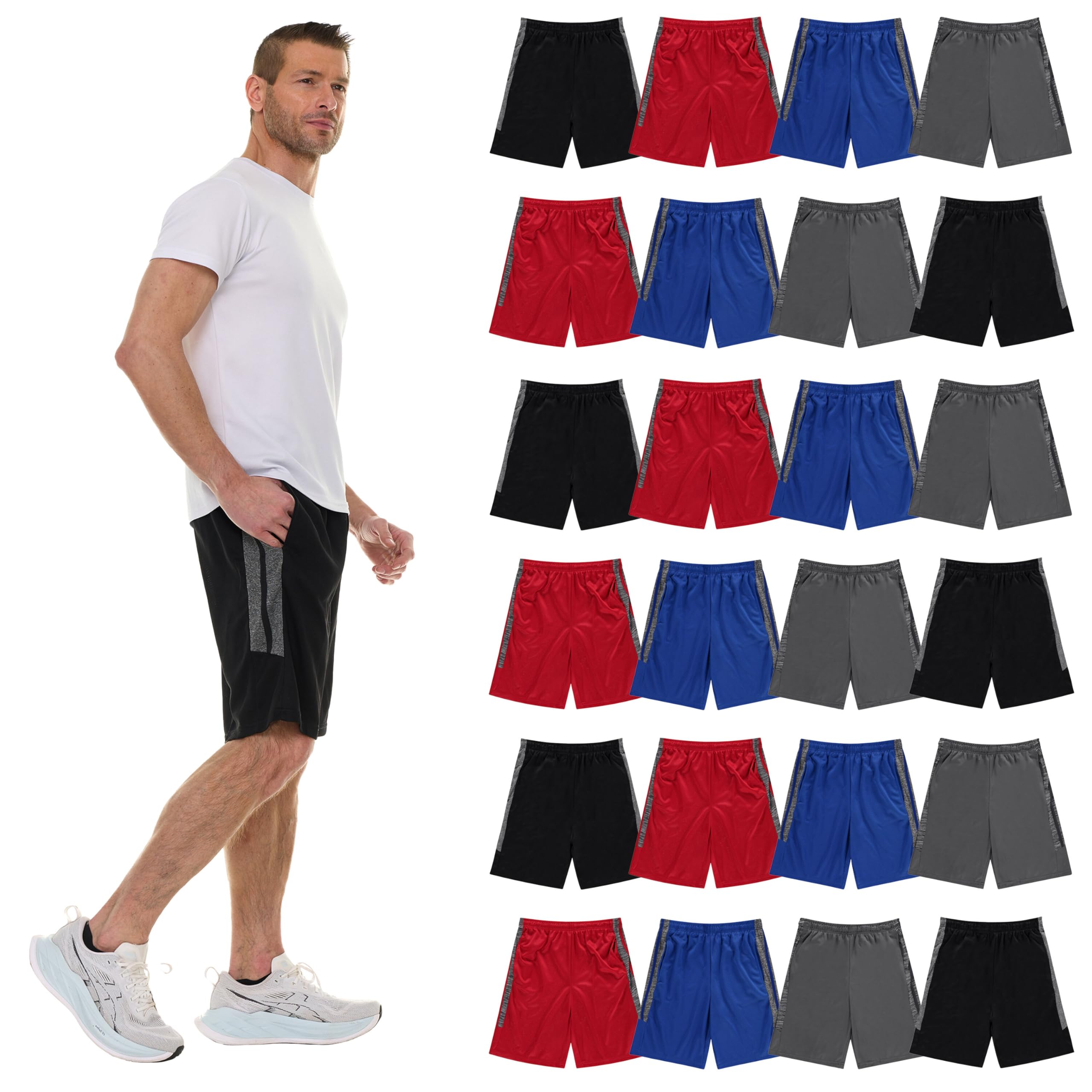 BILLIONHATS Mens Mesh Basketball Shorts Assorted Colors and Sizes Per Case Gym and Workout 11 Inch with Pockets