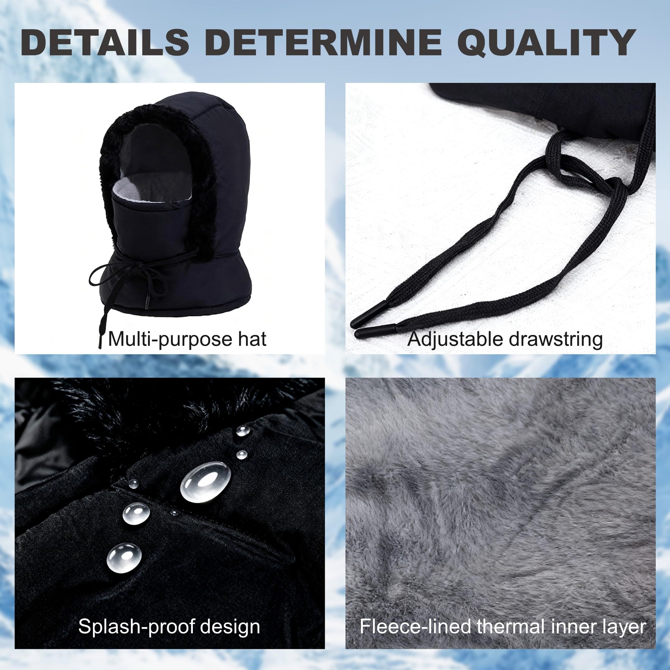 Cagoule Polaire Hiver, Chapeau Balaclava Hiver Anti-Vent, Bonnet Echarpe Cache Cou Thermique Homme Femme Réglable par Cordon, Multifonction Bonnet pour Ski, Cyclisme Activités Outdoor