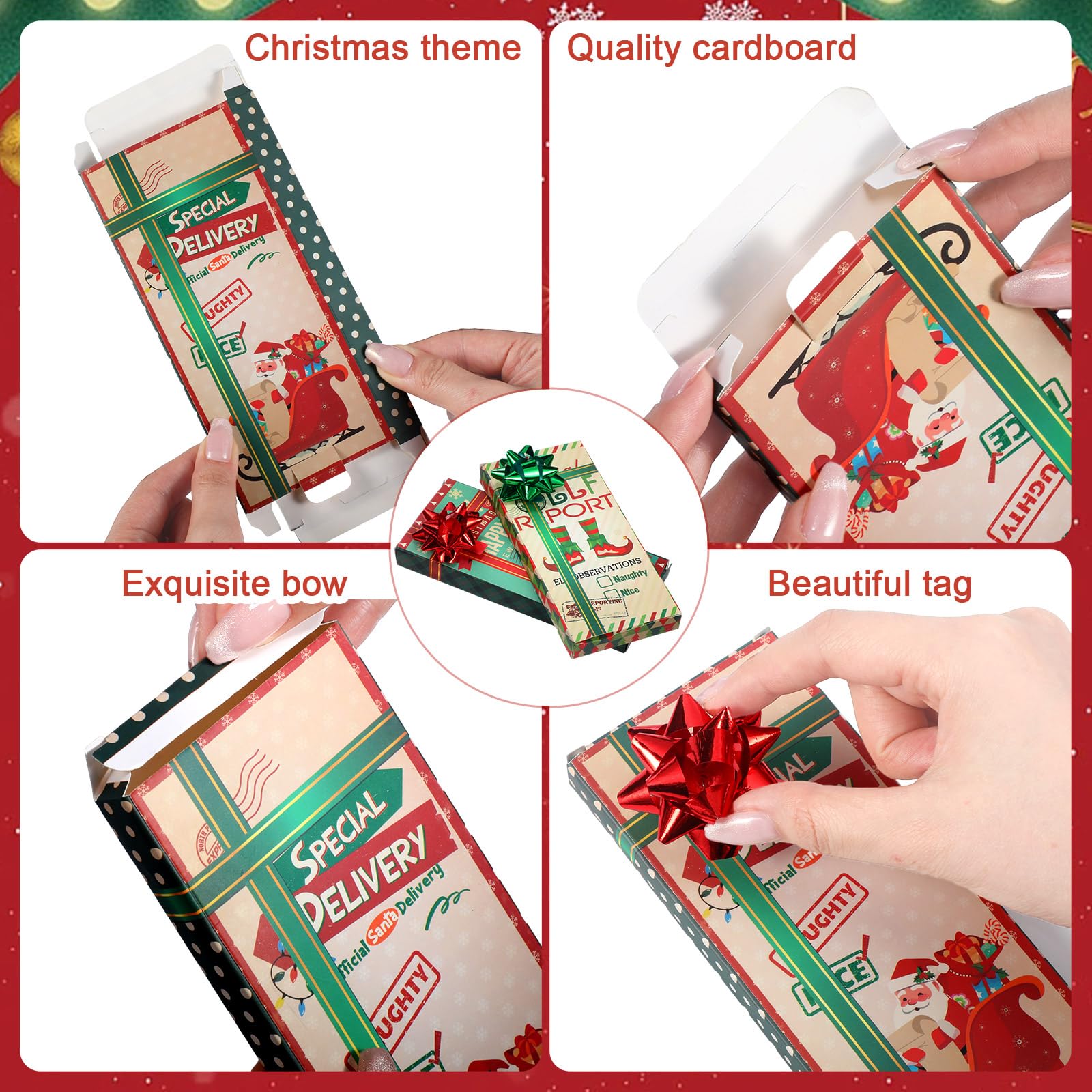 Pasimy Paquete De 16 Cajas Para Tarjetas De Regalo De Navidad Con Lazo De Etiqueta, Caja De Tarjetas De Postal De Navidad, Poste Norte, Caja De Tarjetas De Regalo De Vacaciones