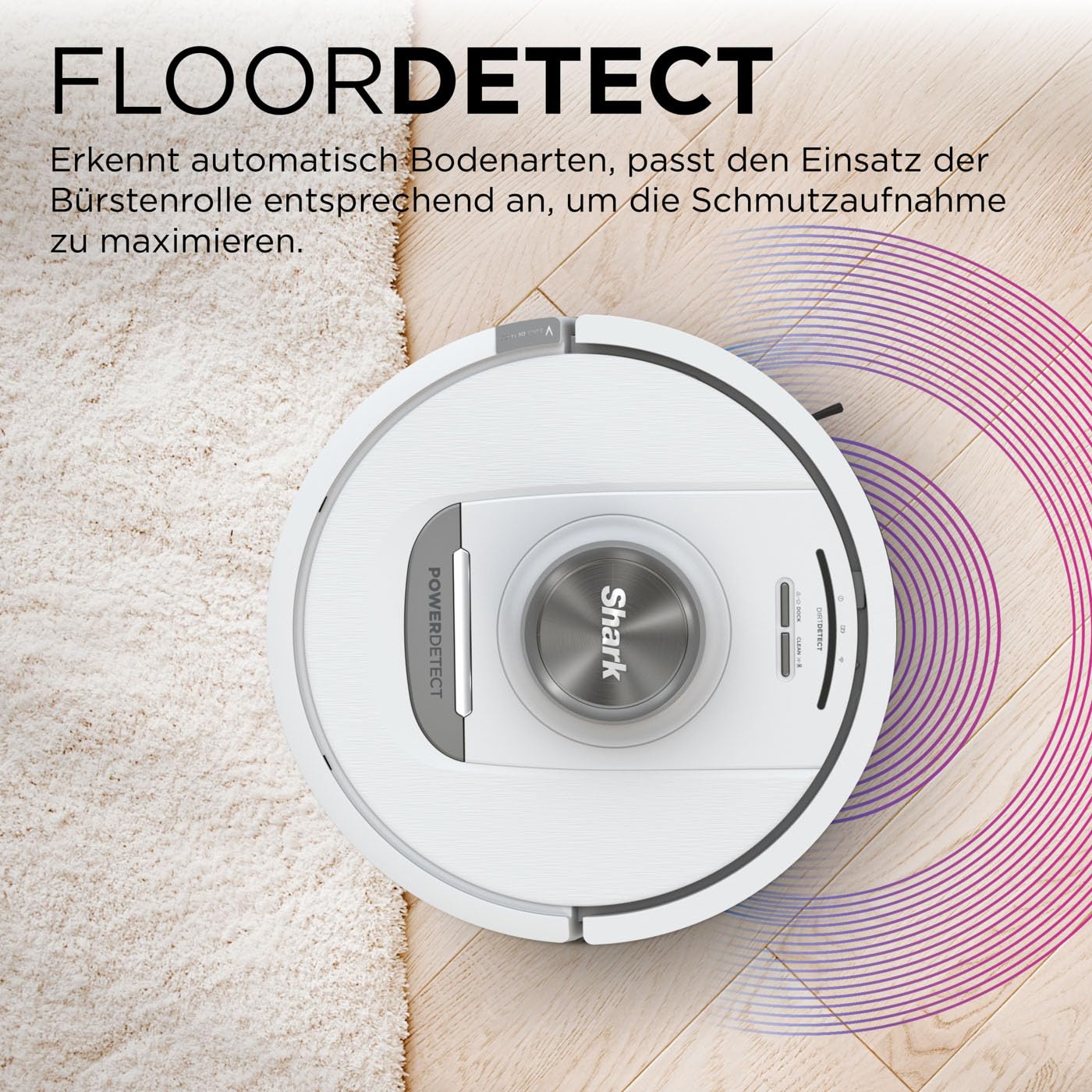 Shark PowerDetect Saugroboter selbstleerend mit 3D- & LiDAR-Navigation, Anti-Allergen- & Anti-Geruch-Basis, NeverStuck-Hindernisumgehung, für Teppiche, Hartböden & Tierhaare, Weiß AV2820VEEUWH