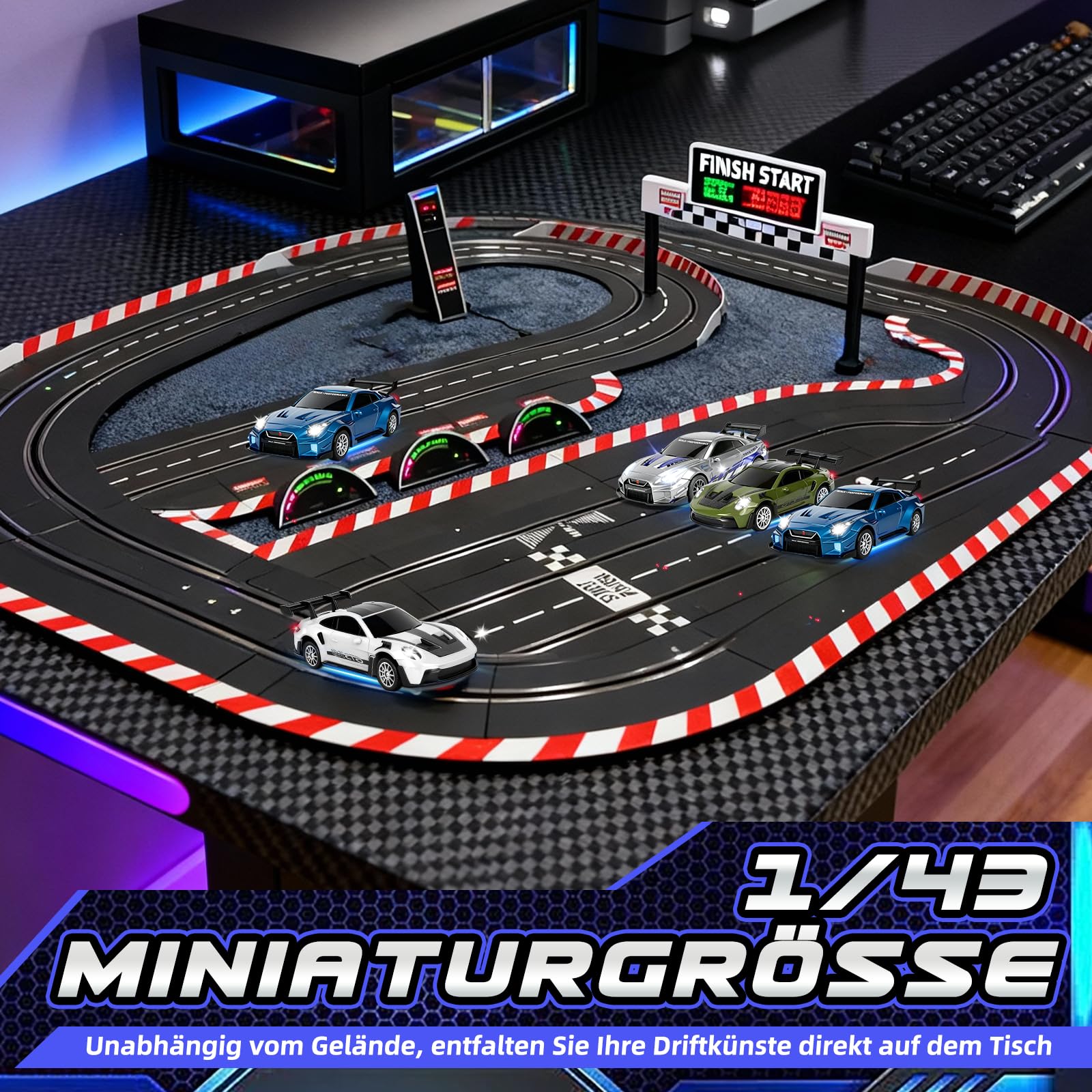 YOOHBERRYS Mini RC Drift Car Pro, 1:43 Frngesteuert Drift Auto, 4WD Tabletop Drift RC Car, Ferngesteuertes Auto mit Gyro, 15 km/h, Spielzeugauto für Kinder ab 14 Jahre (Grau)
