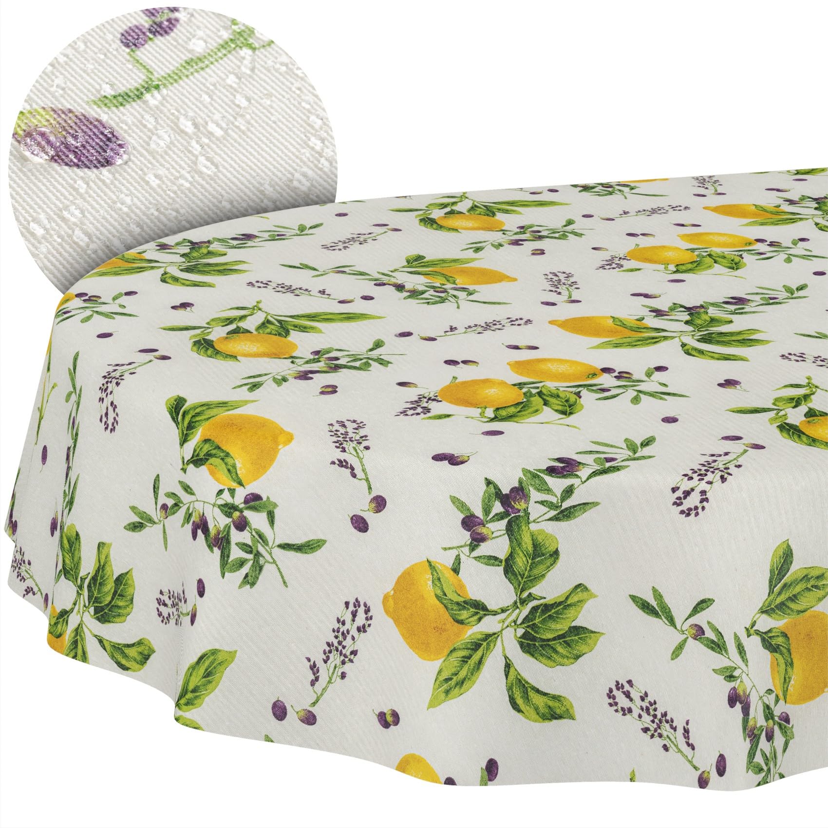 Fabric Tablecloth Washable Tablecloth Cotton Polyester Lemon Oval 200 x 140 cm Indoor/Outdoor Tablecloth