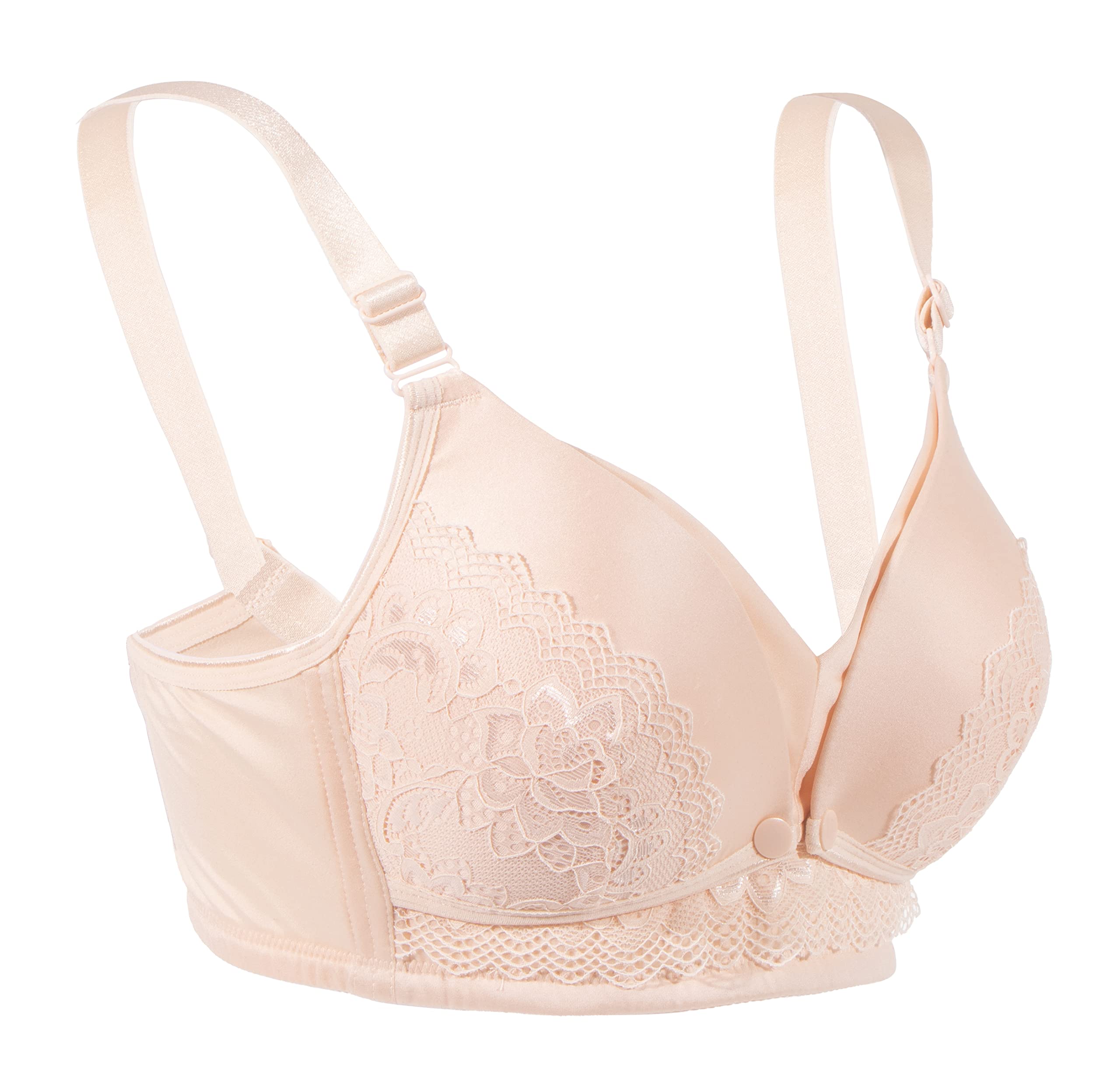OKUS Full Cup Maternity & Nursing Bra - Breathable Seamless Fabric - Cups with Front Flap Closure Easy Breastfeeding - Adjustable Non-Slip Shoulder Straps - Soft Cup Bra Beige