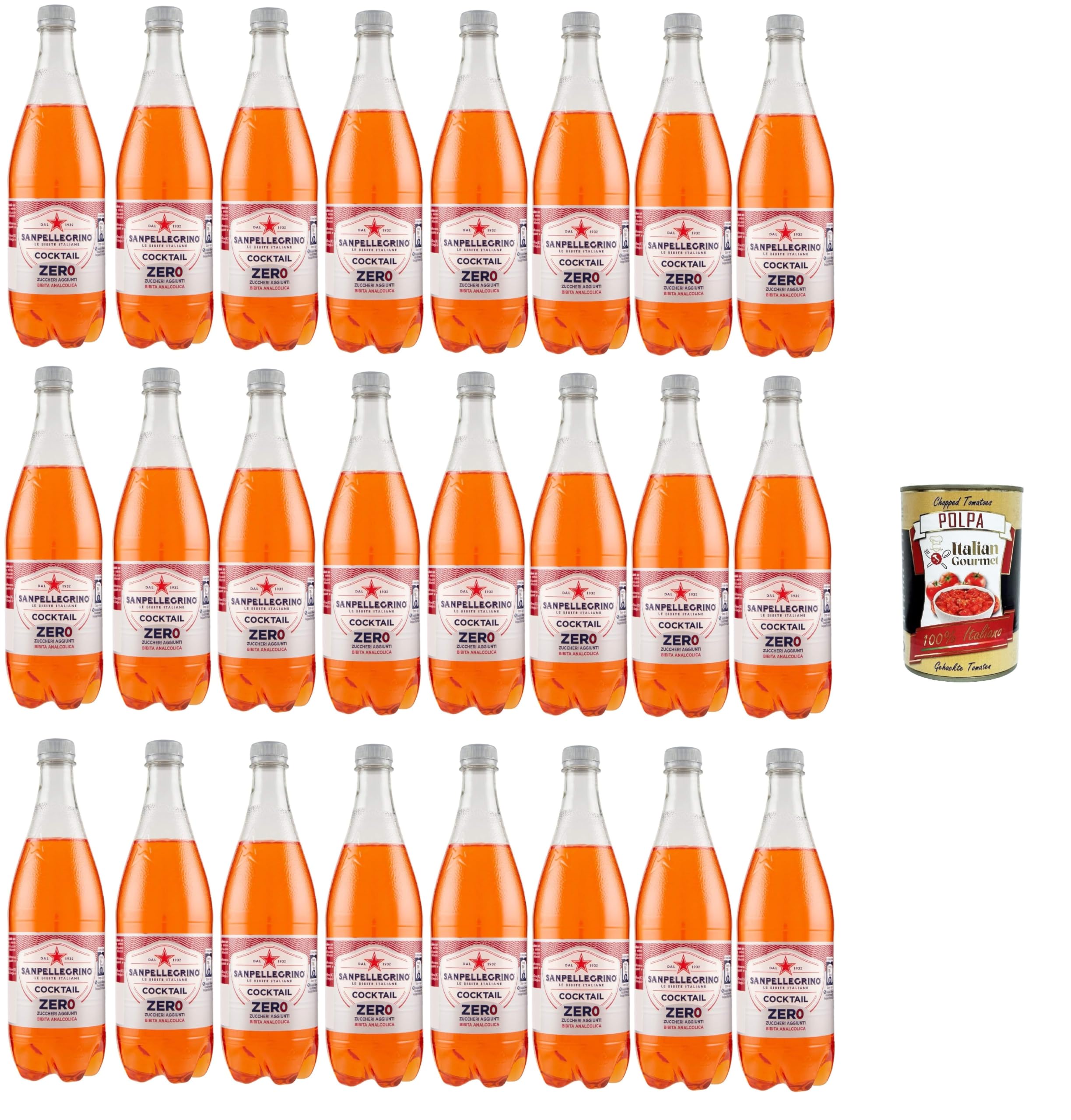 24x Cocktail zero Ingwer Zero PET ohne Zucker 0,75l Aperitivo Softdrink ohne Alkohol ohne Zucker + Italian Gourmet polpa 400g