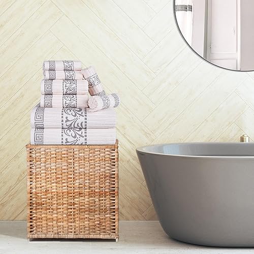 Superior Athens Collection Athens Collection - Juego de 8 toallas de algodón, diseño griego decorativo, artículos esenciales para el hogar, toallas