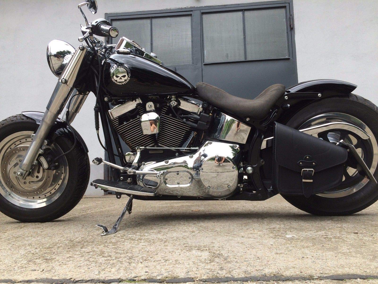 Odin Black Sacoche de Selle Compatible avec Harley Davidson en Cuir Noir Neuf Sacoche latérale HD Chopper Compatible avec Fatboy Wildstar Dragstar
