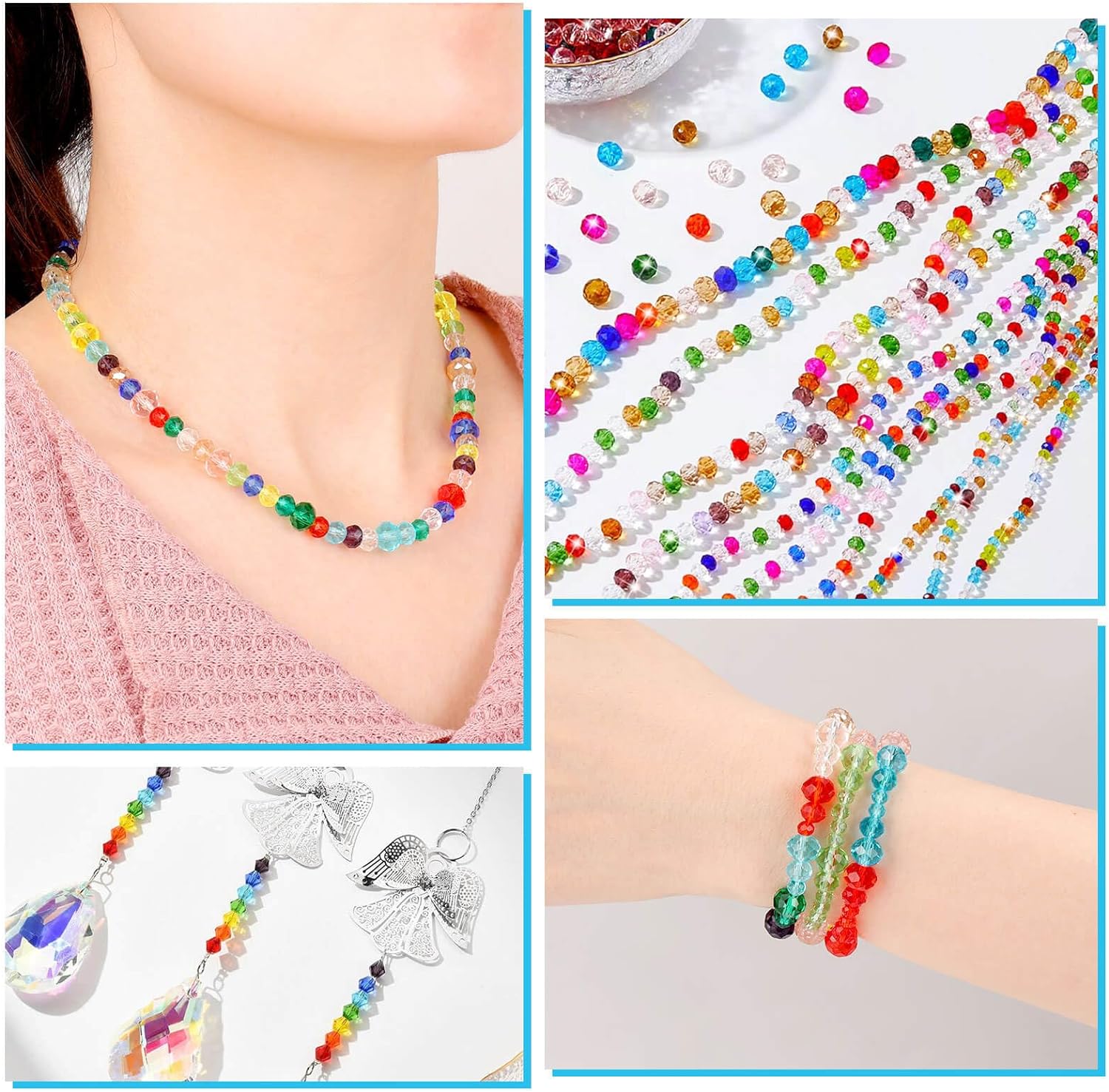 cridoz 2000 Pcs Briolette Crystal Glass Beads for Jewelry Making, Rondelle Crystal Beads for Crafts and Suncatchers, 10 Coloers, 3 Sizes(4mm, 6mm, 8 mm) - Image 6