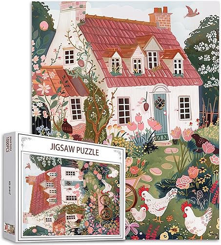 Rompecabezas de casa de campo para adultos, romántico, acogedor, casa de 1000 piezas para adultos, naturaleza floral, 1000 piezas, flores, plantas,