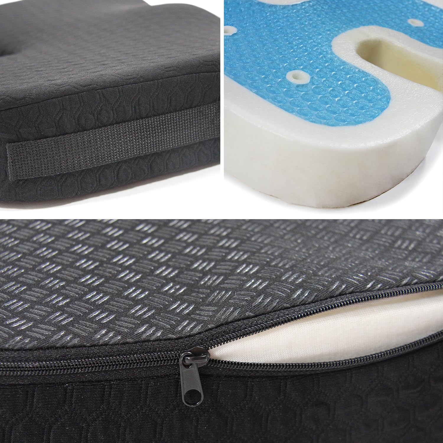 HJH Office Cuscino per Seduta Ortopedica MEDISIT II Cuscino con Memory Foam e Strato in Gel, Fodera Antiscivolo, Rimovibile e Lavabile 780001