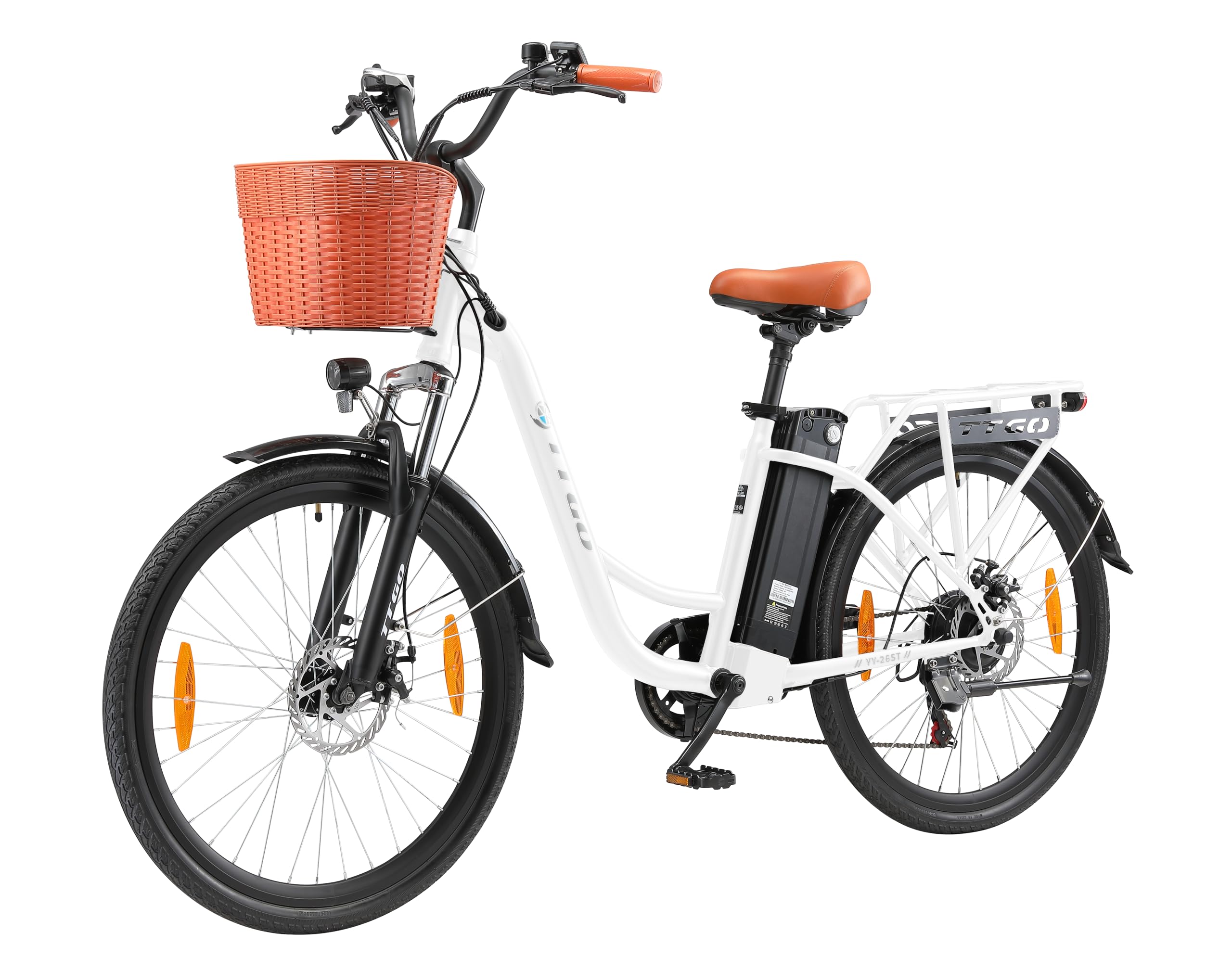 TTGO Bici Elettrica Donna 26 Pollici, Bicicletta Elettrica con 36V 14,5Ah Batteria Rimovibile, Max.100km con Display LCD, Biciclette Elettriche da Città con Cestino,C2 (Bianco)