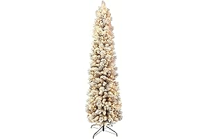 Puleo International 7.5-Foot Pre-Lit Flocked Pencil Portland Pine Artificial Christmas Tree