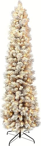 Puleo International Árbol de Navidad artificial de pino Portland preiluminado de 7.5 pies con 350 luces transparentes listadas por UL, color blanco
