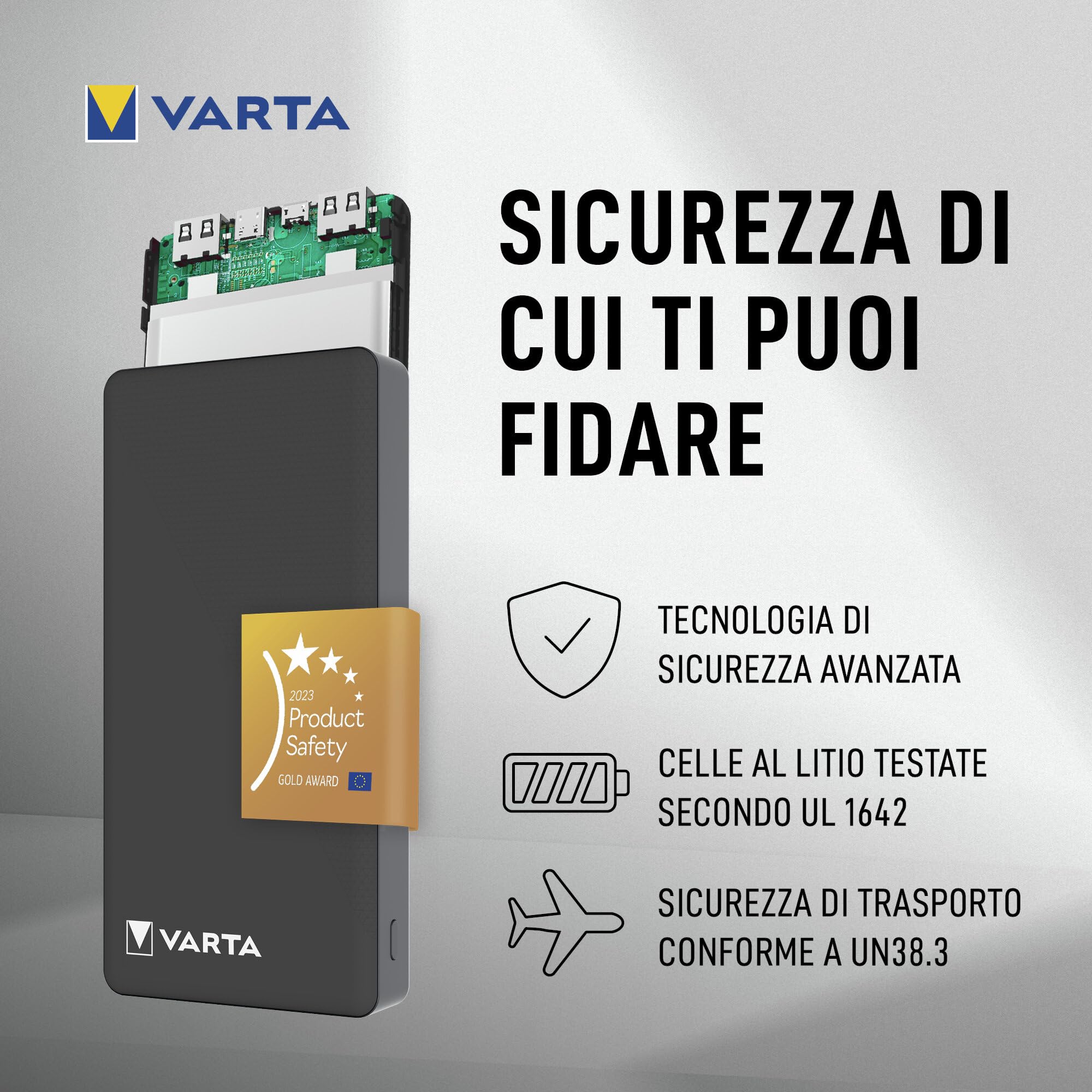 VARTA Power Bank 20000 mAh, Power on Demand, 1x USB A e 2x USB C
