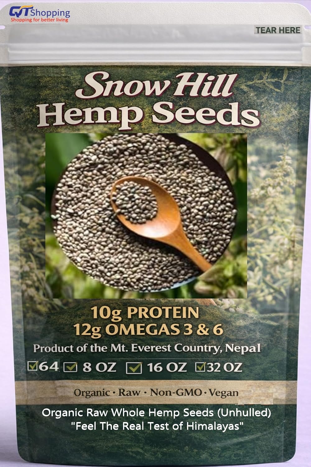 Snow Hill Organic Raw Whole Hemp Seeds, 16 Oz (1 LB) – Unhulled, 10g Plant Protein & 12g Omegas per Serving – Himalayan Hemp Seeds Grown Near Mt. Everest, Nepal