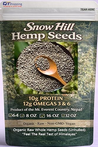 Semillas de cáñamo crudas orgánicas, 32 onzas, 0.35 onzas de proteína vegetal completa y 0.44 onzas de omegas por porción, veganas, sin gluten, sin