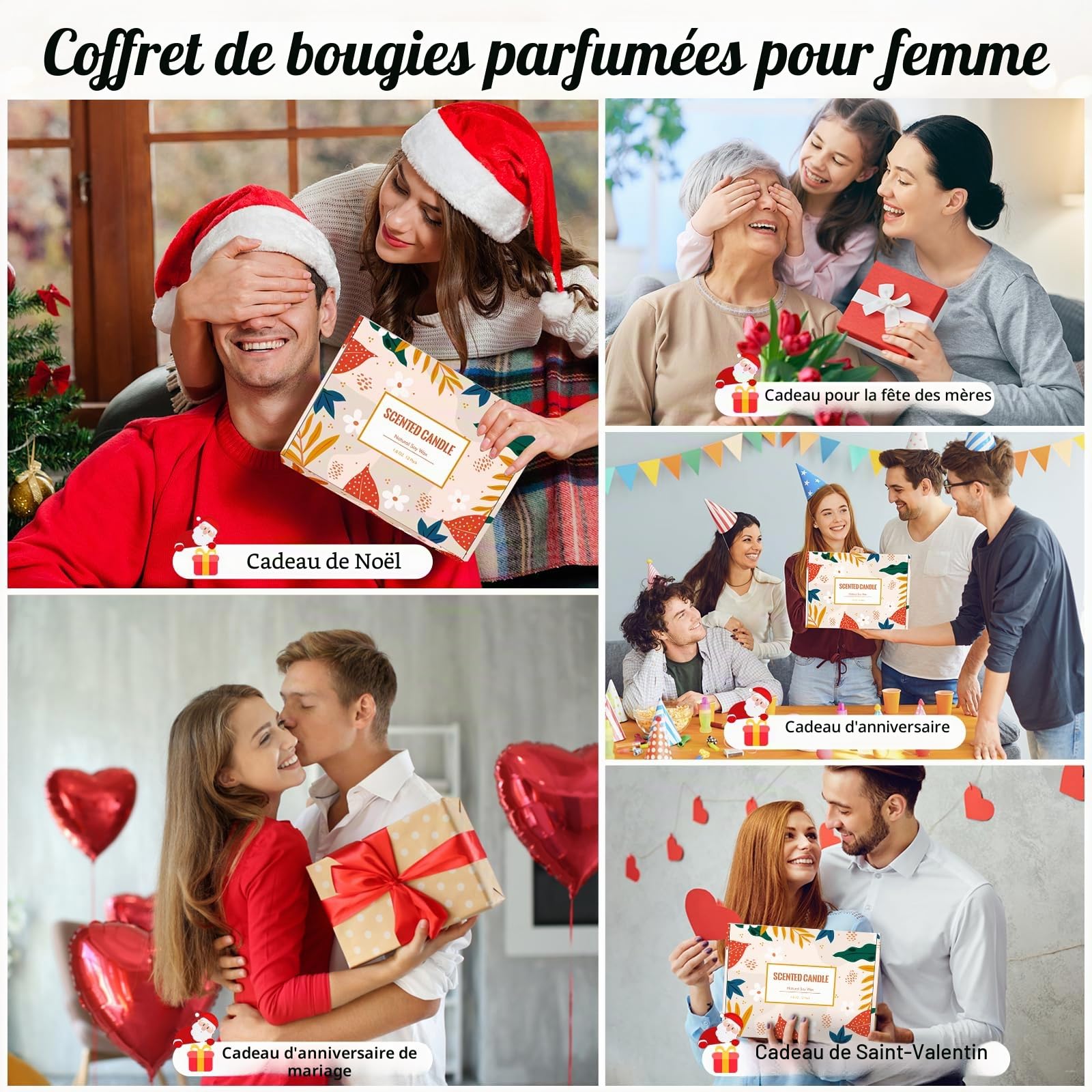 Bougie Parfumée Dans un verre | Lot de 12 Coffret Cadeau de Bougies Parfumées de Noël pour Femmes avec Durée de Combustion de 180 Heures et Cire de Soja Petits Cadeaux pour Femmes Anniversaire Noël