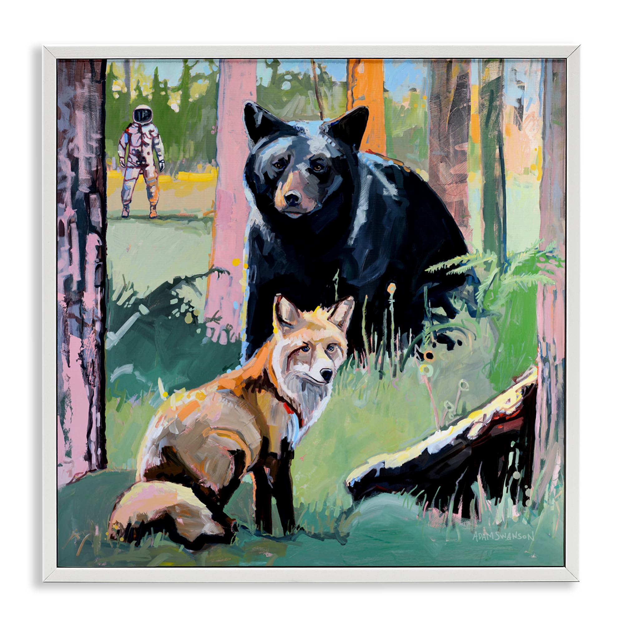 Art giclée encadrée Adam Swanson animaux forêt espace 61x61cm