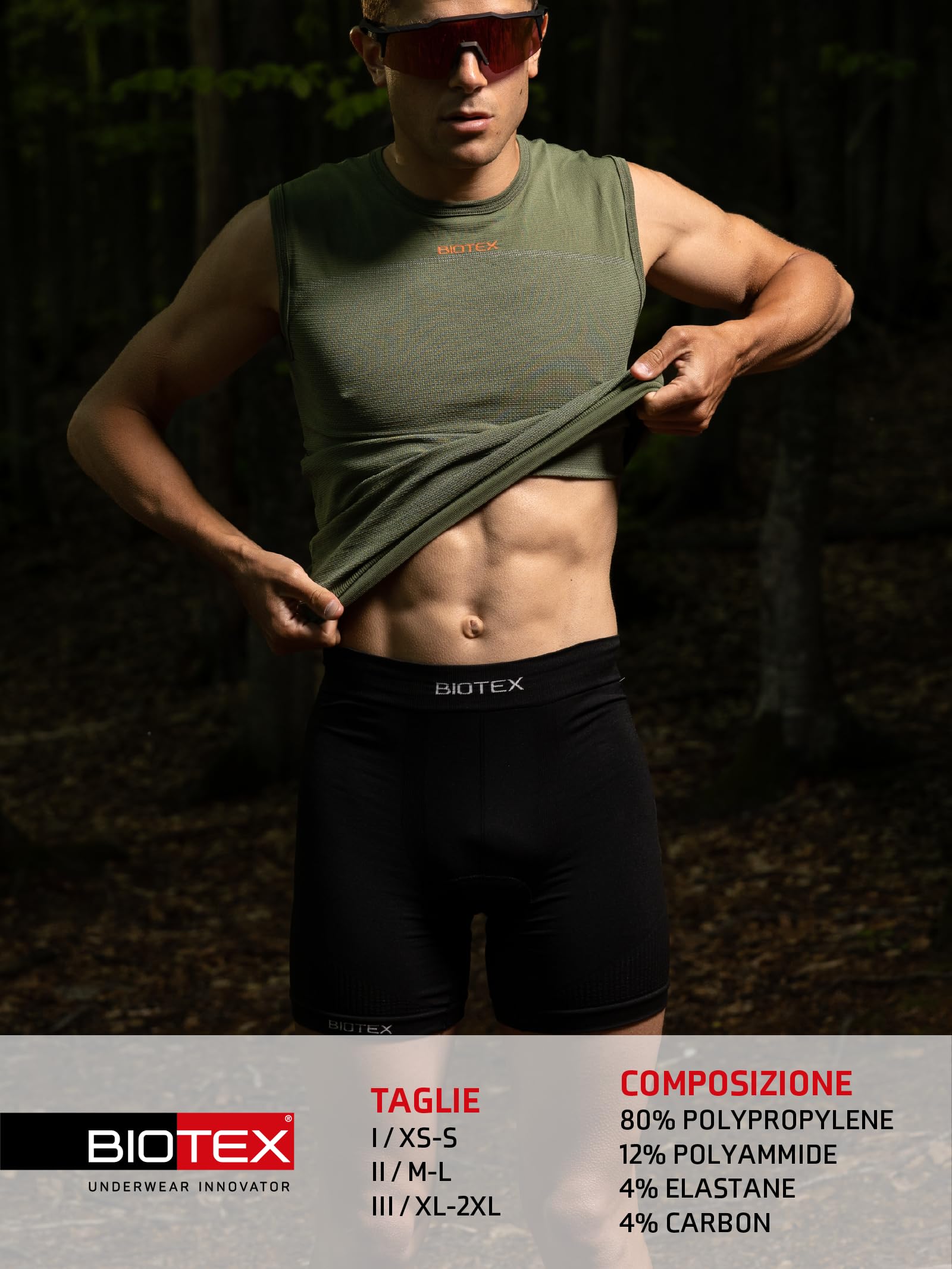 BIOTEX Canotta +Carbon Traspirante e Antibatterica da Uomo per Ciclismo e Running, Intimo Tecnico Sportivo Ideale per L'Estate e per l'inverno