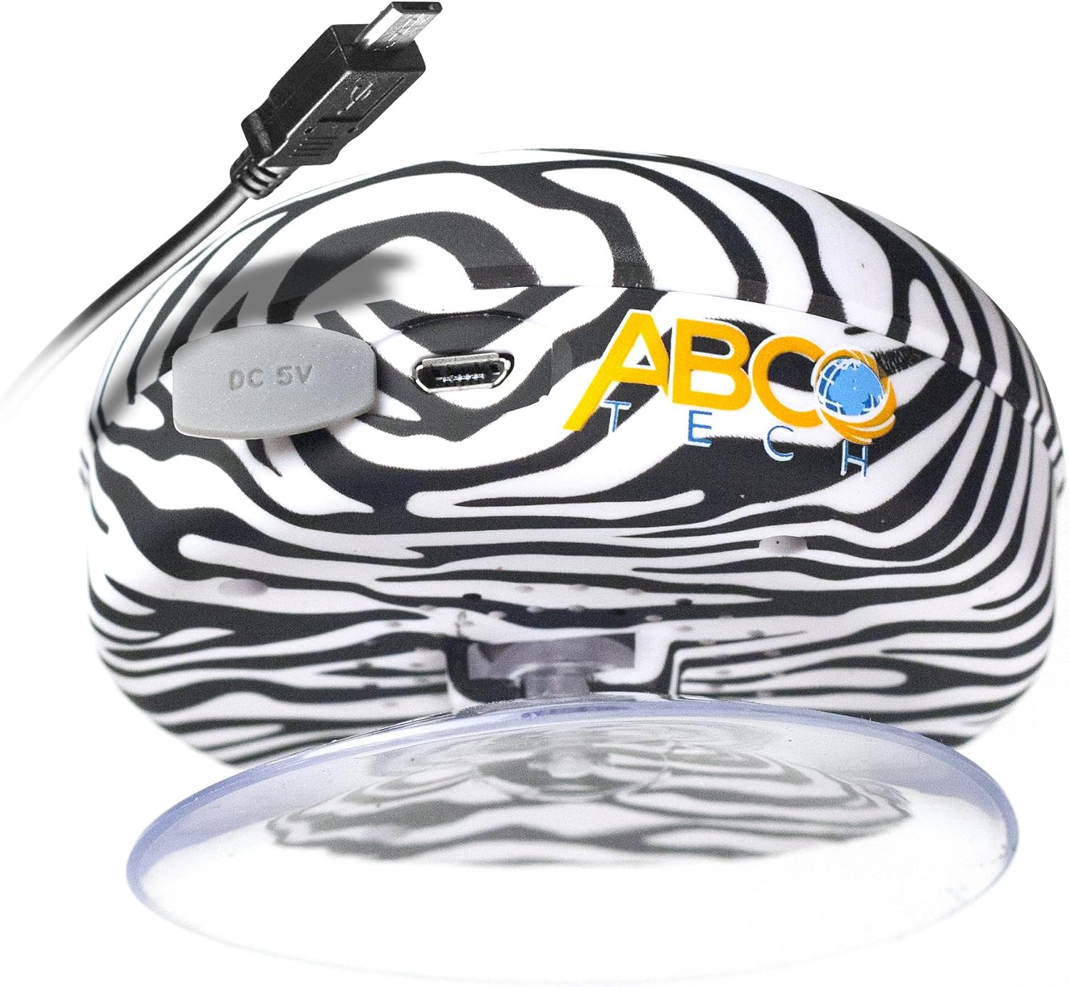 Abco Tech Water Resistant Wireless Bluetooth Shower Speaker with Suction Cup and Hands-Free Speakerphone, Black Zebra
