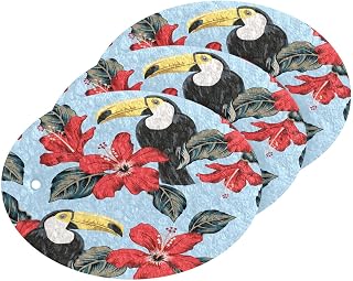 Coikll Toucans Red Flowers Kitchen Sponges Cleaning Odor Free Non Scratch Dish Sponge for Cleaning Dishes Bathroom - 3 PCS
