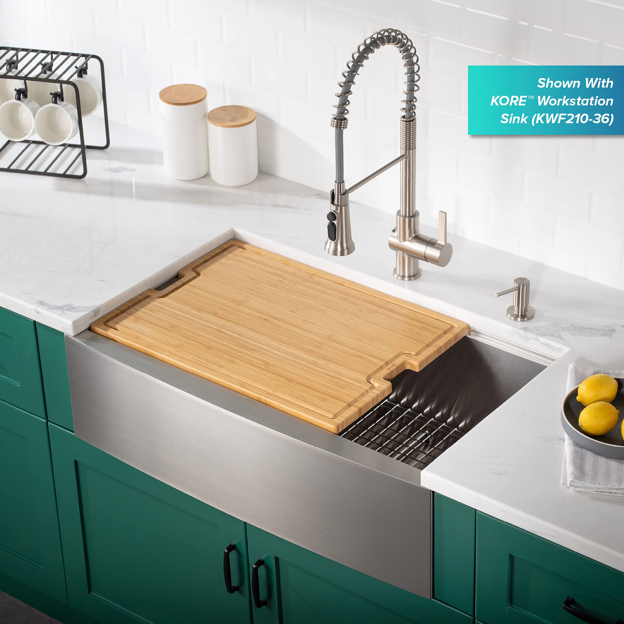 Kraus KCB-WS01BB Kore Workstation Kitchen Sink Solid Bamboo Cutting Serving Board, 20 3/4" x 16 3/4"