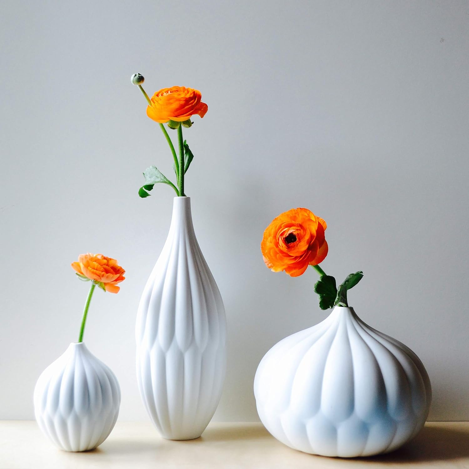 Petite vase with Textured Ribs - Matte White Porcelain - Bud vase Design