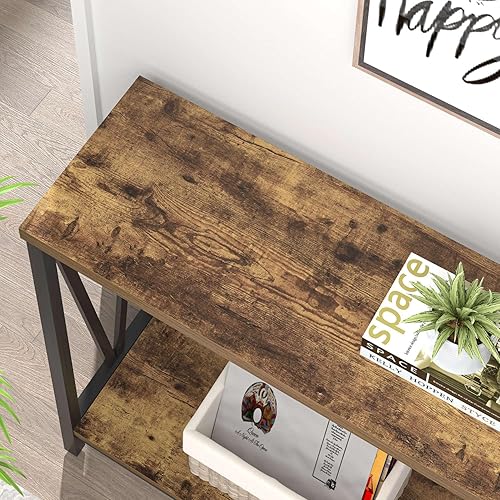 Miniatura 4 de EXCEFUR Mesa de entrada, mesas estrechas para sofá detrás del sofá, mesa de entrada moderna para pasillo, entrada, sala de estar, marrón rústico