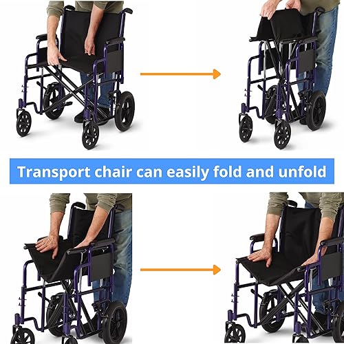 Miniatura 7 de Medline Silla de transporte resistente soporta hasta 500 libras, silla de ruedas de transporte bariátrico, asiento de 22" x 18", marco azul