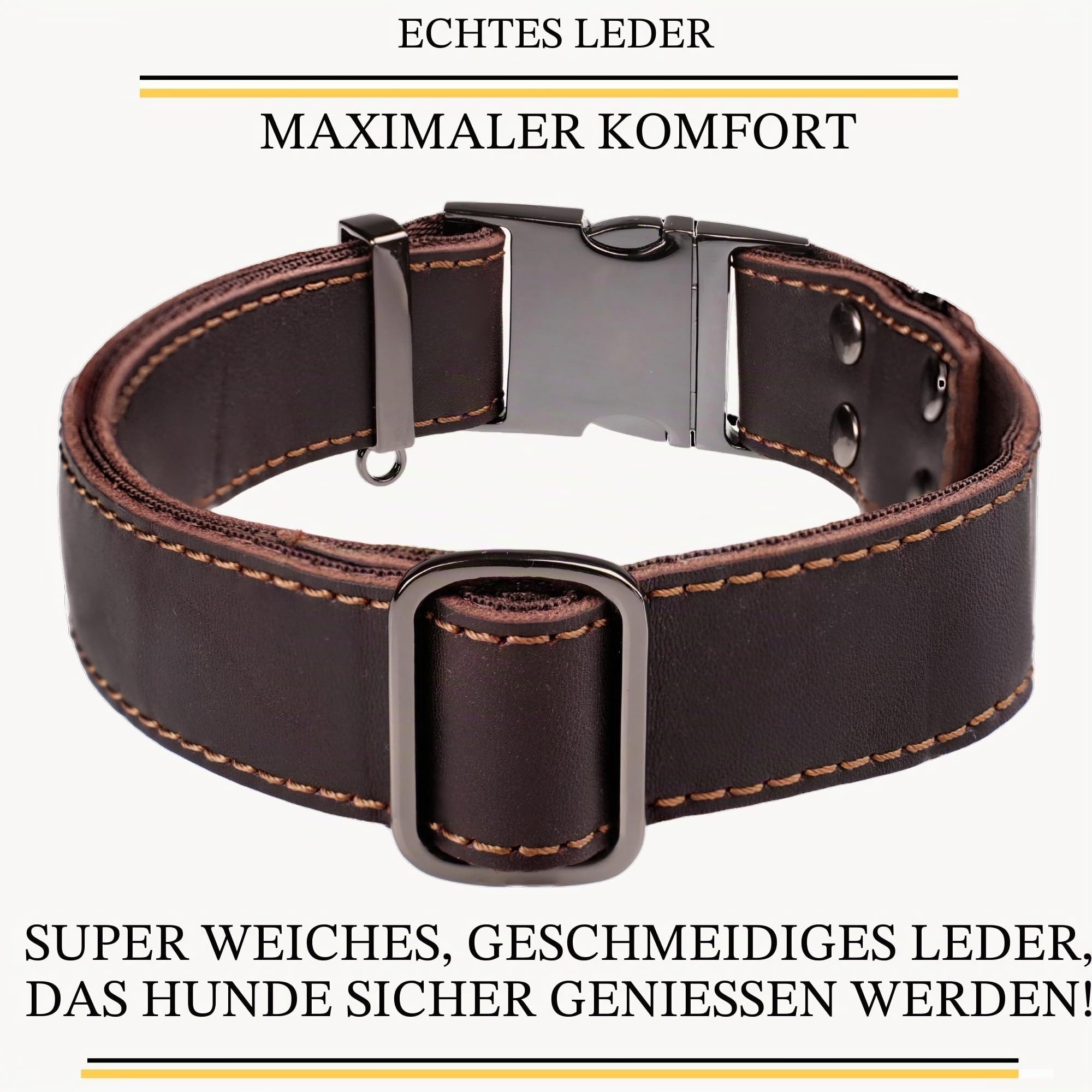 ADITYNA Hundehalsband aus Leder mit Metallschnalle, strapazierfähig, verstellbar für große und extra große Hunde, Spaziergänge und Training (Braun, passend für Halsumfang von 48,3–76,2 cm)