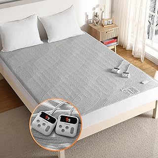 Heated Mattress Pad King Size Dual Control, Soft Breathable Electric Mattress Pad with 10 Heat Settings & 10 Hours Auto Shut-Off, Deep Pocket Electric Bed Warmer with Overheat Protection