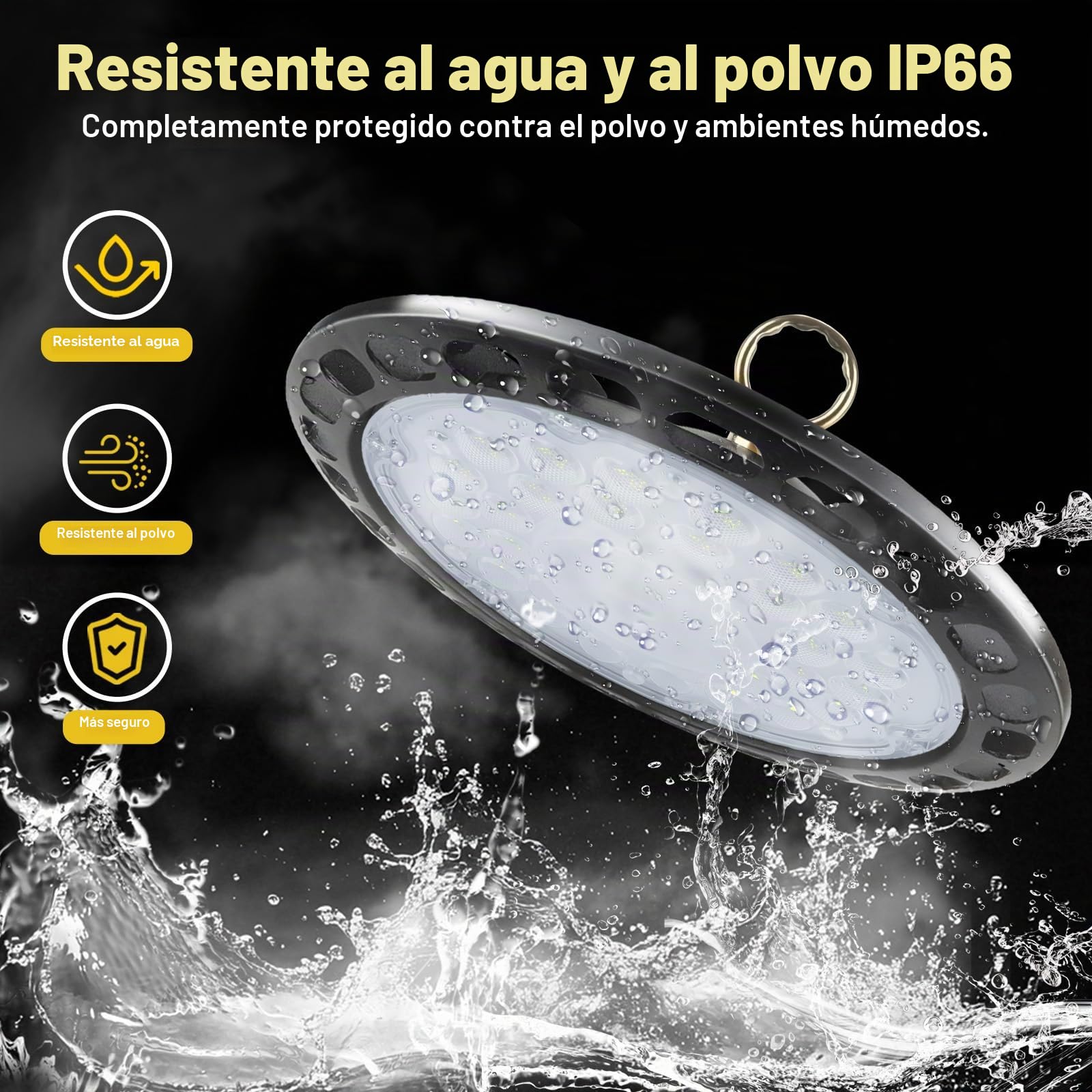 UFO LED Lámpara de Alta Bahía 100W, 12800LM Focos Led Interior Techo, 6000K Lámpara Alta Bahía, Iluminación Impermeable IP66 Campana LED Industrial para Fábrica, Garaje, Taller 4PCS