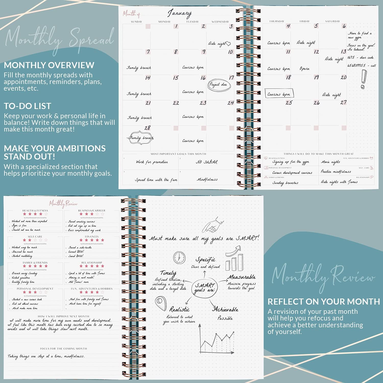 PLANBERRY Large Weekly Planner Premium – Undated Life & Budget Planner – Organizer & Productivity Journal, 8x10.4″ (Ocean Depths)