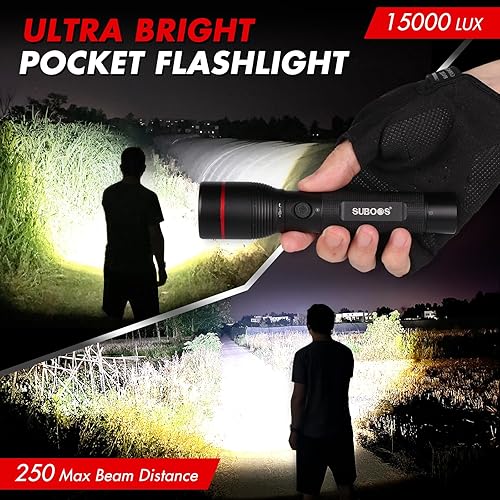 Miniatura 3 de SUBOOS Linterna recargable X50 Pro, linterna LED de alto lúmenes 50 veces más brillante, pequeña, USB C, 5 modos de linternas tácticas, zoomable,