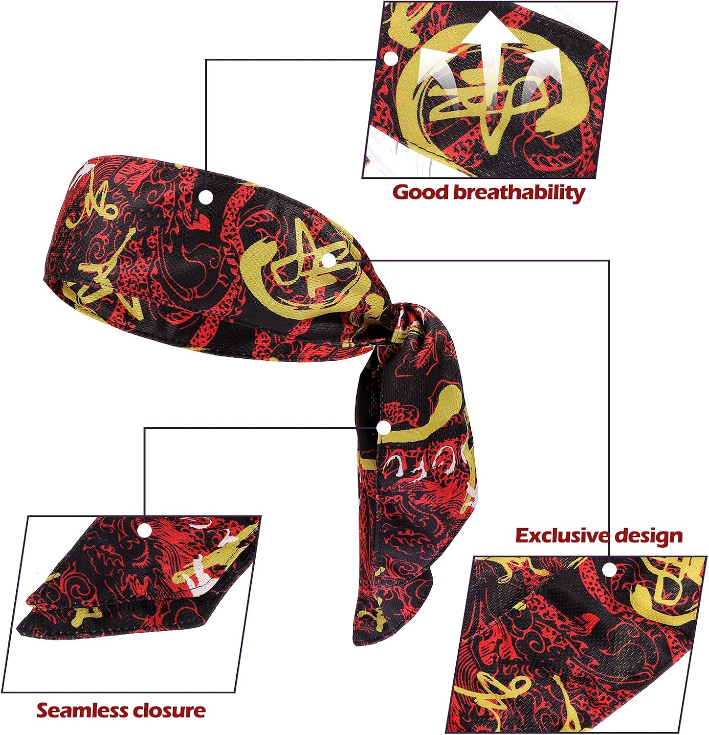 ONEYE Sweatbands for Men Women Polyester-Spandex Tie Headbands, Sports Headband Tie Back Bandanas, Gym Head Tie Head Bands Hair Band for Workout Athletic, 5PCS - Image 4