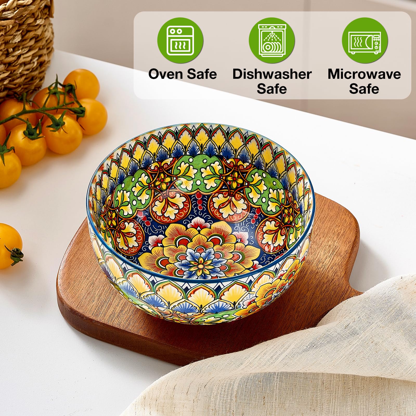 Meolibour Set di 6 ciotole in ceramica per cereali, 793,8 g, ciotole colorate per cucina, ciotole da dessert per insalata, pasta, farina d'avena, ramen, farina d'avena, frutta, lavastoviglie e forno a