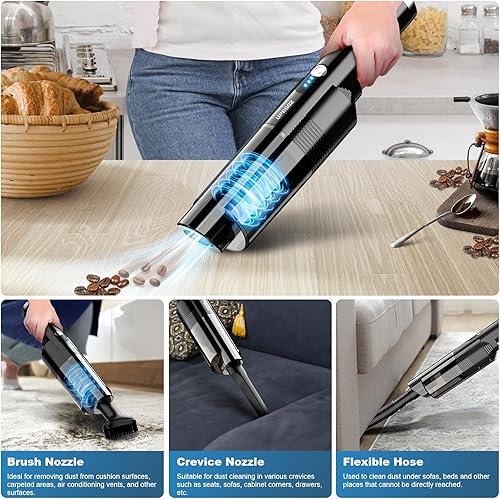 Miniatura 2 de Aspiradora de mano inalámbrica, potente aspiradora de coche de succión de 10 KPA con 2 velocidades, aspiradora con base de carga, portátil y ligera