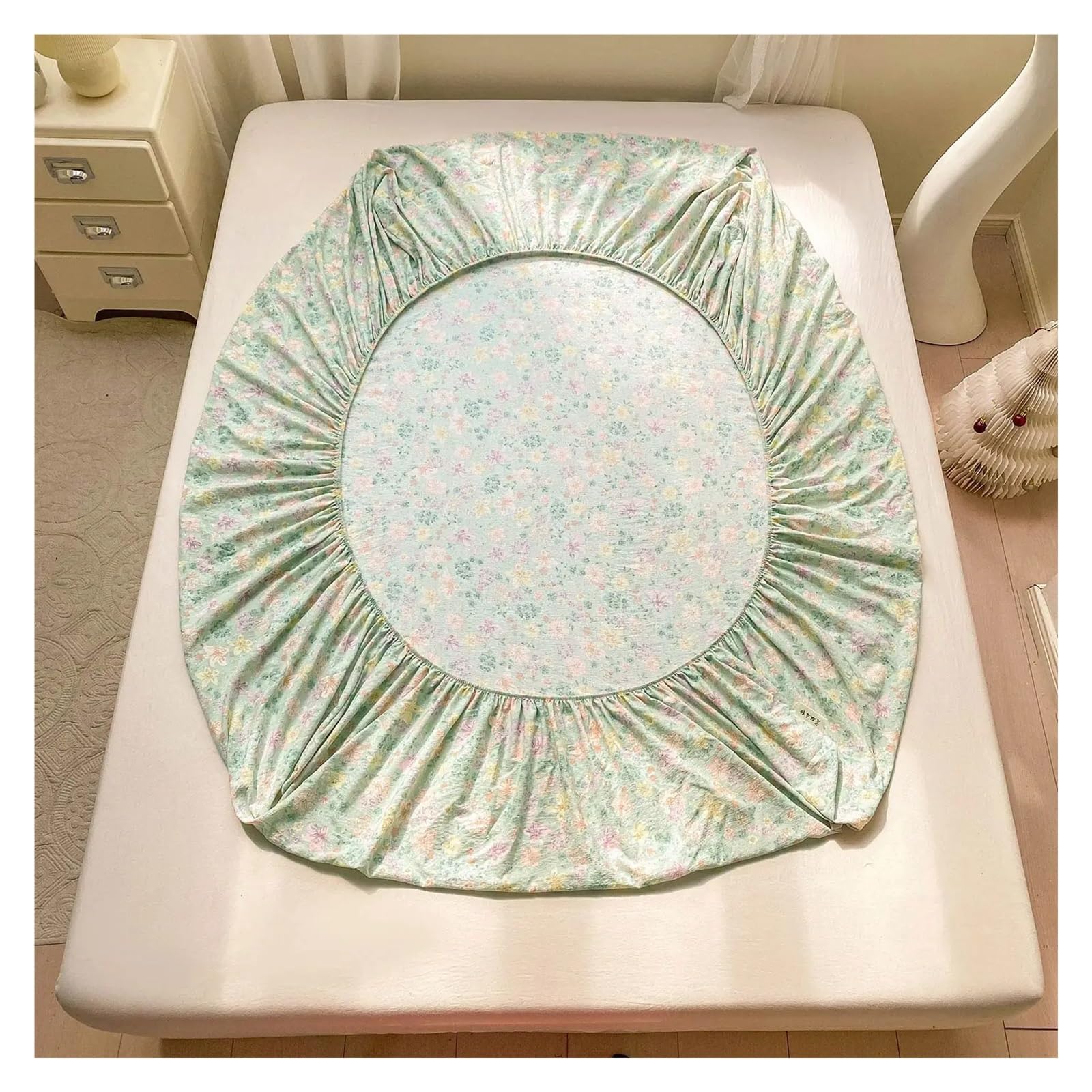 Lenzuola stampate a fiori verdi | Lenzuolo con angoli singolo/queen/king size sabanas matrimoniales all-inclusive(Color 1,200x220x25cm 1pc)