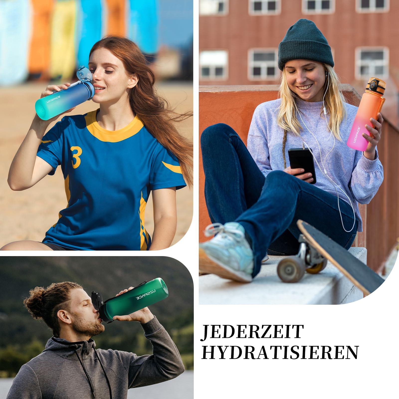 UZSPACE Botella Agua Deportiva,500ml/800ml/1000ml/1.5l, Tritan Botella Agua Sin BPA. Evitar Fugas de Agua y Ideal para el Ejercicio y los Deportes al Aire Libre — view 6