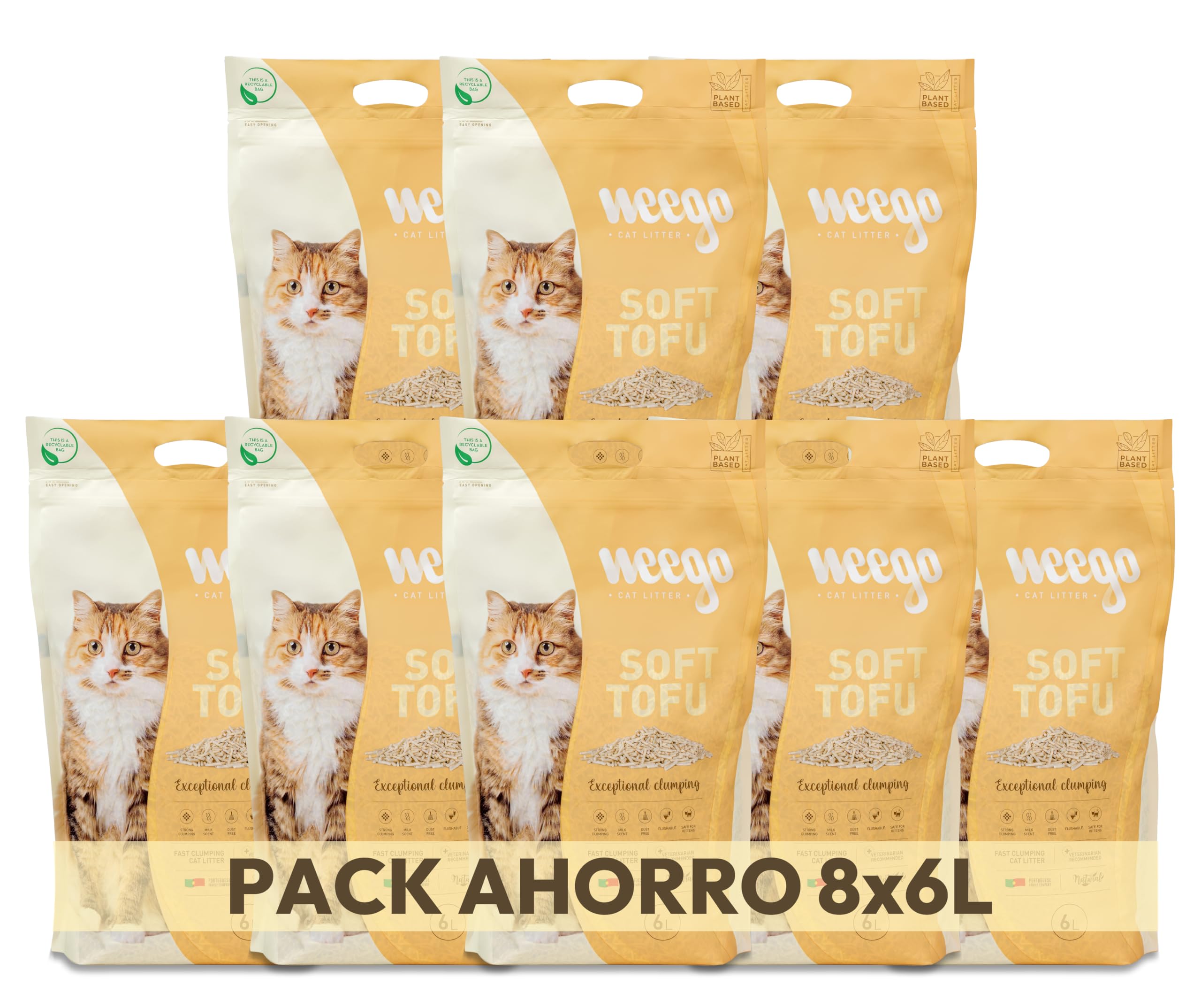Weego Cat Litter Soft Tofu 6L (8 Unit Pack Ahorro)