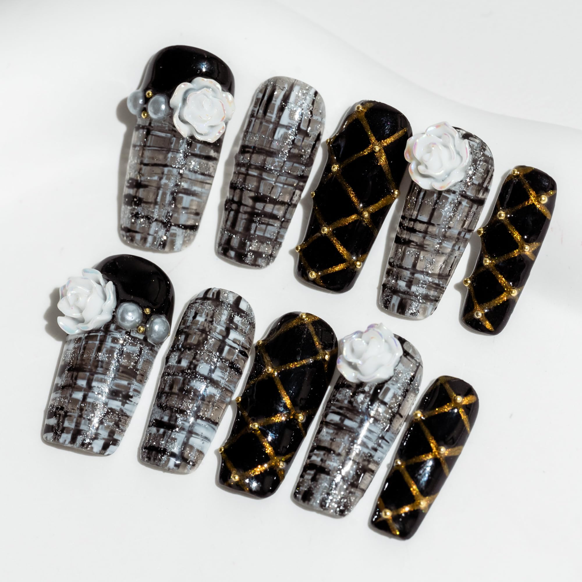 Sun&Beam Nails Handmade Press-on Long Coffin Ballerina Red White Black Silver Glam Halloween Ombre Design Fashion False Nail Tips 10 Pcs Set (#189 M) — view 76