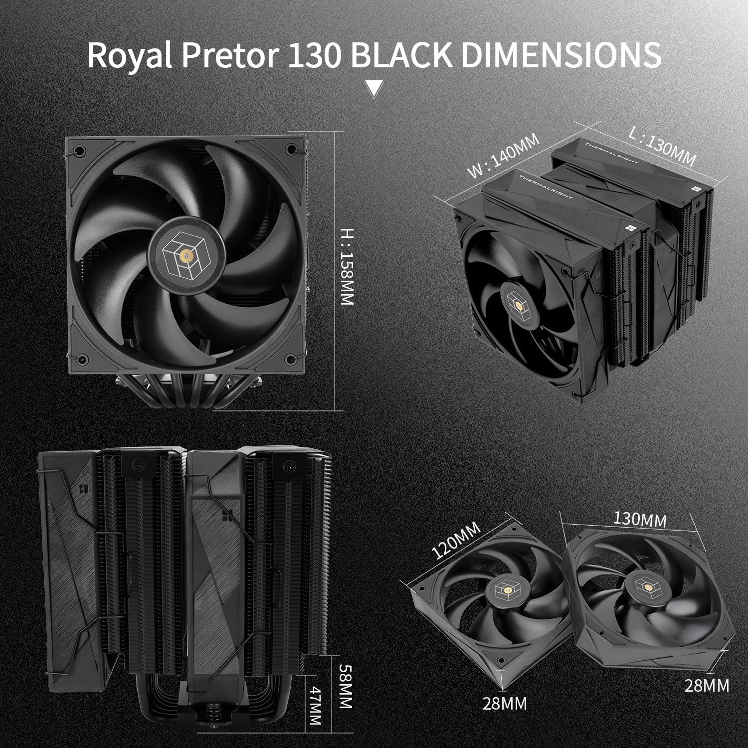 Thermalright Royal Pretor 130 Black - Raffreddatore CPU doppia torre, 6 dissipatori CPU Dual PWM, raffreddamento PC ad alte prestazioni, AM4/AM5