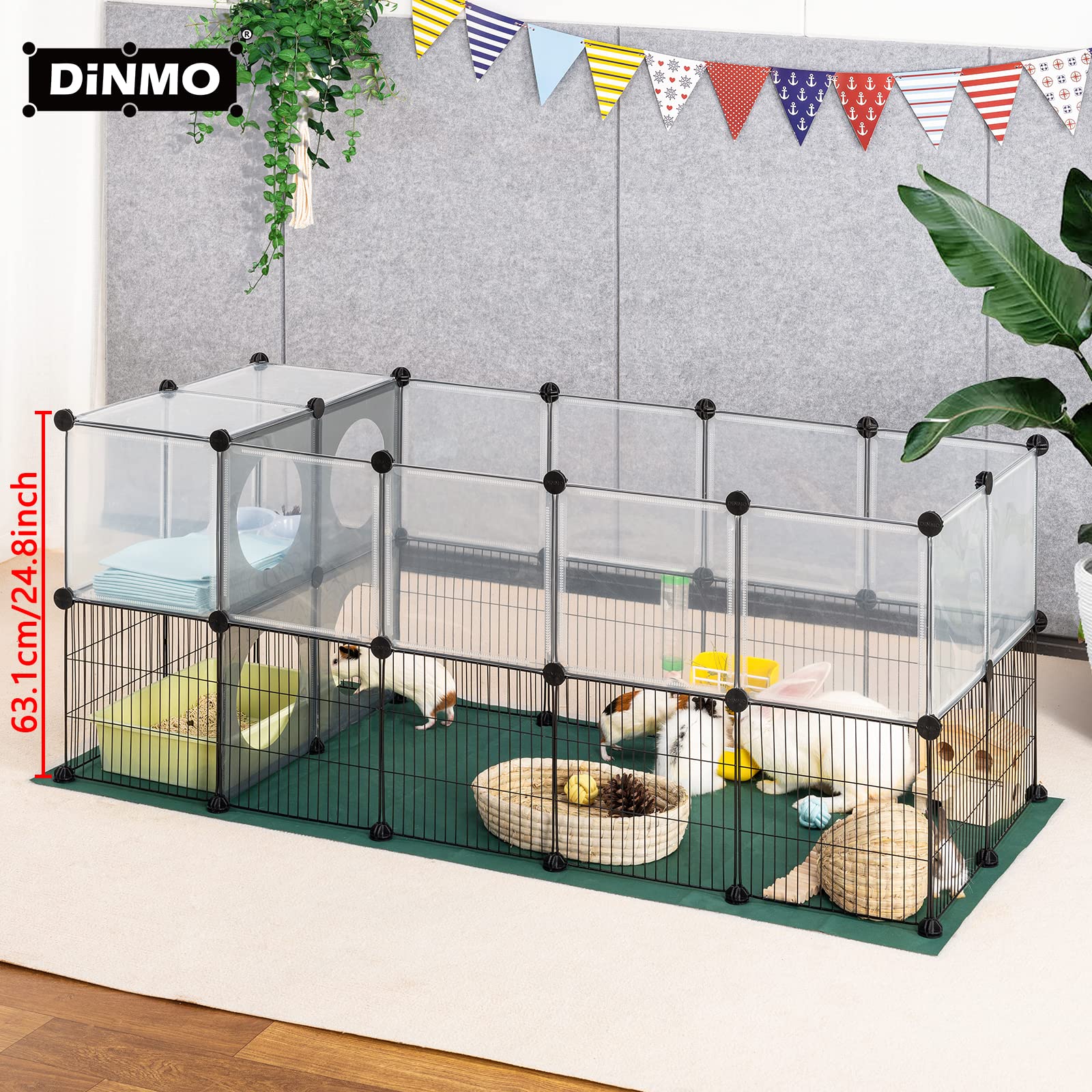 DINMO Corral para Animales Pequeños con Alfombra Oxford, 60 cm de Altura, Valla de Ejercicio para Mascotas, Protector del Hogar, Combinación de Malla de Hierro y Plástico, Visualización, Bricolaje