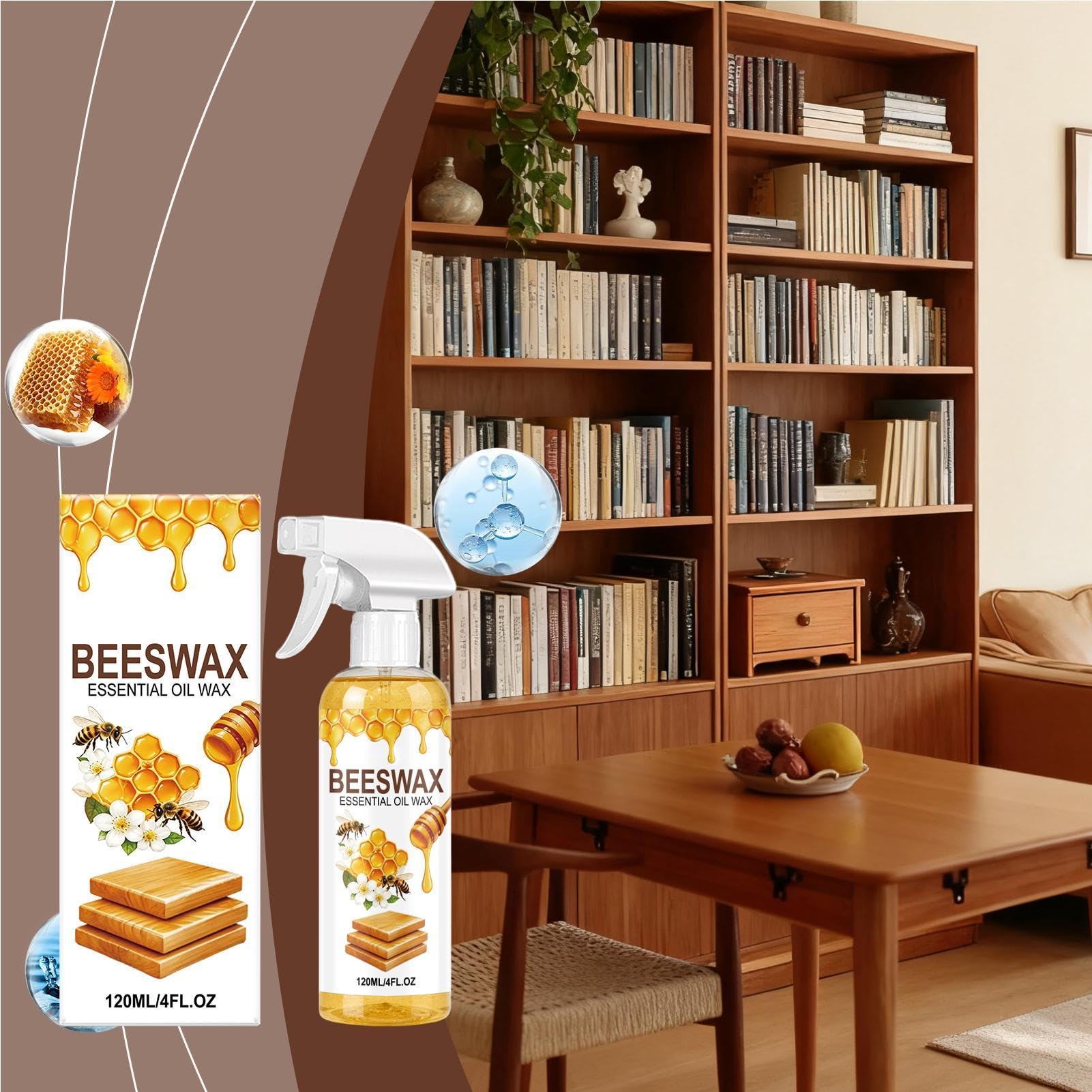 Limpiador de madera - reparadora 120 ml, potenciador de brillo | Líquido orgánico, versátil pulido de mantenimiento de madera para renovación del hogar, tablero de apartamento interior, mesa de