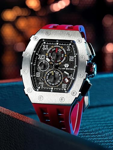 Miniatura 7 de TSAR BOMBA Relojes para hombre, reloj cuadrado de lujo para hombre, cronógrafo, 164.0 ft, resistente al agua, cristal de zafiro, movimiento de