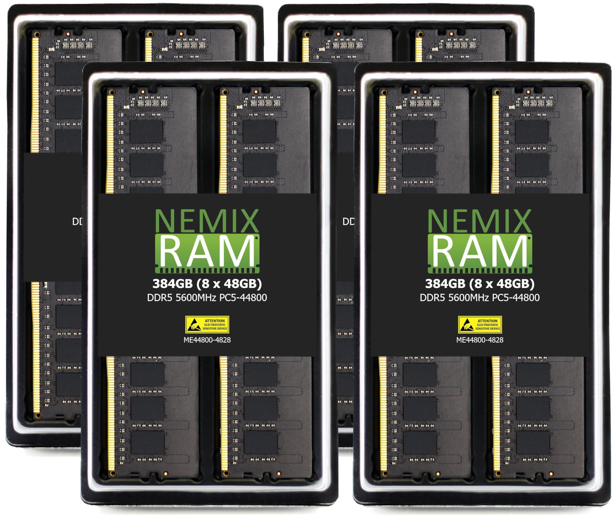 384GB 8X48GB DDR5 5600MHz PC5-44800 2Rx8 1.1V CL46 288-PIN ECC Unbuffered UDIMM NEMIX RAM Memory KIT 384GB - 8X48GB DDR5 5600MHZ ECC UDIMM KIT