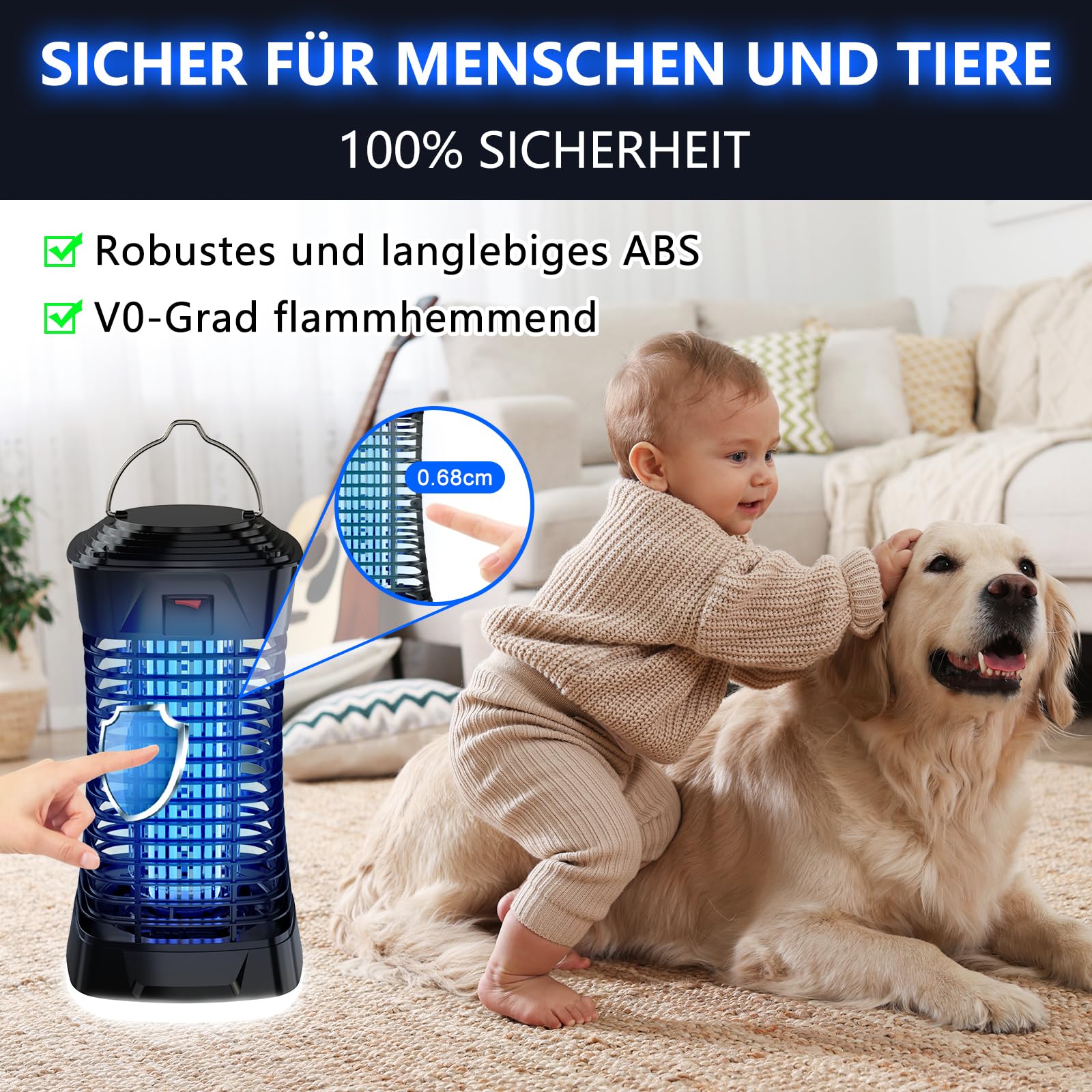 Loowoko Mückenlampe 4200V, Effektiver Mückenschutz, Elektrische Mückenfalle mit Lampe, Chemiefrei, Leise, Sicher für Kinder und Haustiere, Mückenvernichter für Innen & Überdachte Außenbereiche